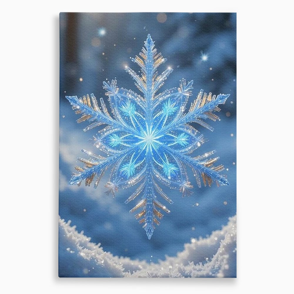 Tablou canvas cu tablou vertical cu fulg de zapada, fara rama, pe sasiu de lemn